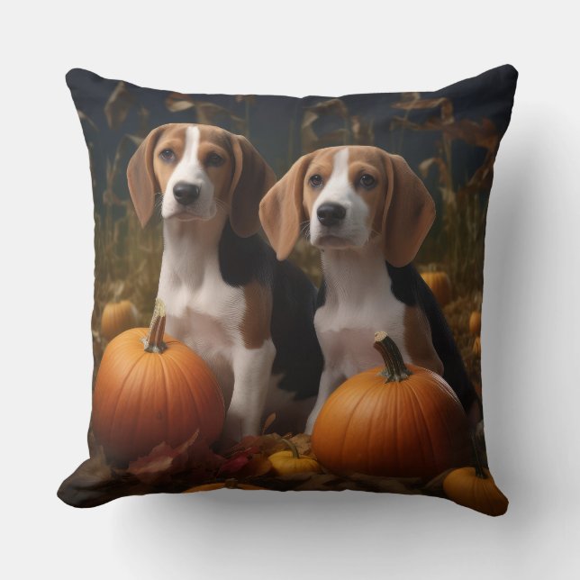 American English Foxhound Puppy Autumn Delight Cushion (Front)