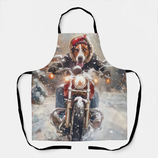 American English Foxhound Riding Bike Christmas Apron (Front)