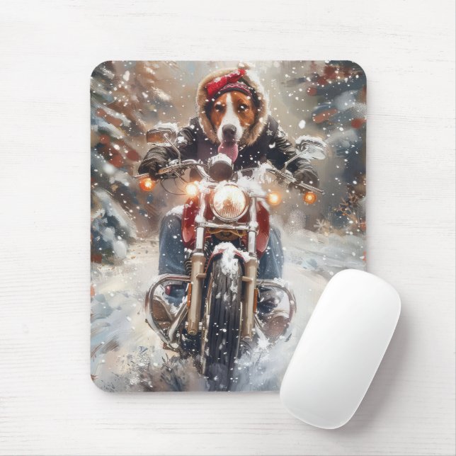 American English Foxhound Riding Bike Christmas Mouse Pad (With Mouse)