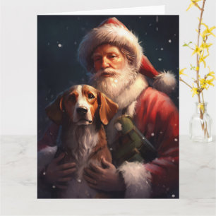 American English Foxhound Santa Claus Christmas Card