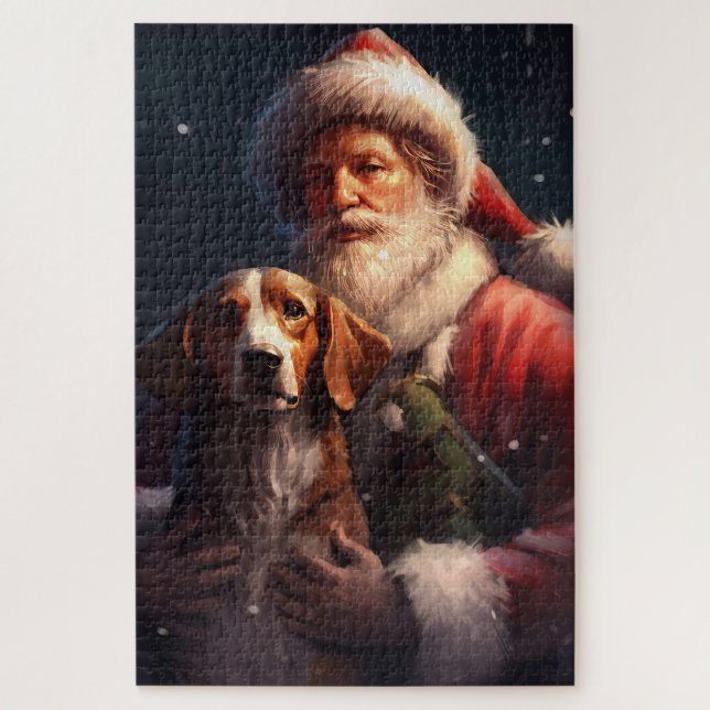 American English Foxhound Santa Claus Christmas Jigsaw Puzzle (Vertical)