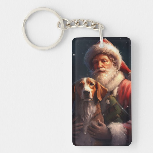 American English Foxhound Santa Claus Christmas Key Ring (Front)
