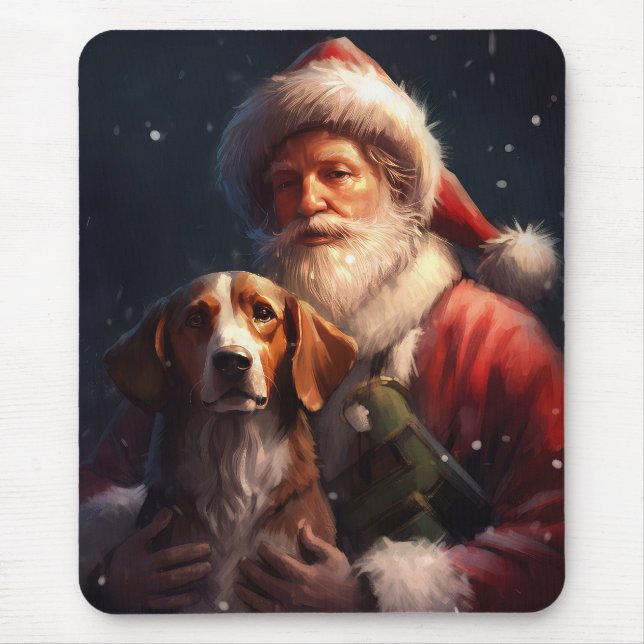 American English Foxhound Santa Claus Christmas Mouse Pad (Front)
