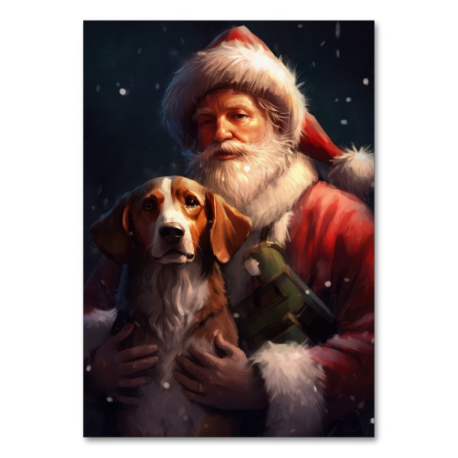 American English Foxhound Santa Claus Christmas Table Number (Front)