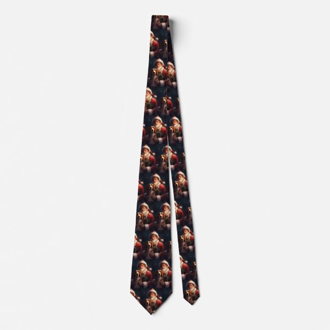 American English Foxhound Santa Claus Christmas Tie (Front)