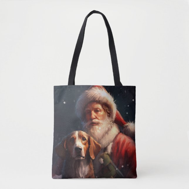 American English Foxhound Santa Claus Christmas Tote Bag (Front)