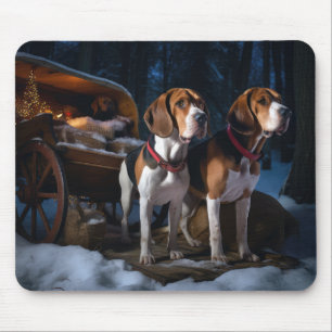 American English Foxhound Snowy Sleigh Christmas Mouse Pad