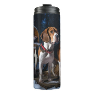 American English Foxhound Snowy Sleigh Christmas Thermal Tumbler