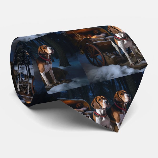 American English Foxhound Snowy Sleigh Christmas Tie (Rolled)