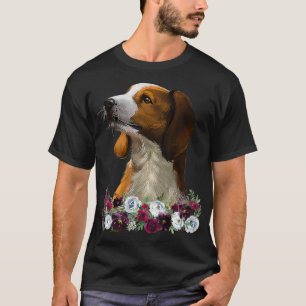 American English Redtick Coonhound Dog Floral T-Shirt