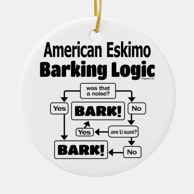 American Eskimo Barking Logic Ceramic Ornament (Front)