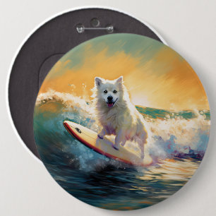 American Eskimo Beach Surfing Painting  6 Cm Round Badge