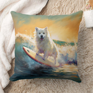 American Eskimo Beach Surfing Painting Cushion