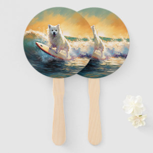 American Eskimo Beach Surfing Painting Hand Fan