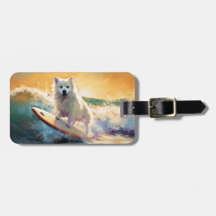 American Eskimo Beach Surfing Painting Luggage Tag