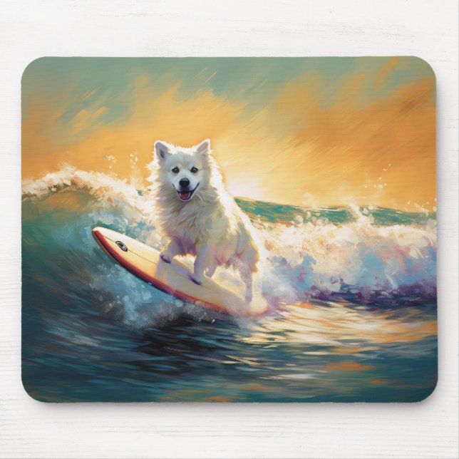 American Eskimo Beach Surfing Painting  Mouse Pad (Front)