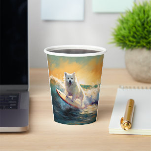 American Eskimo Beach Surfing Painting Paper Cups