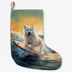 American Eskimo Beach Surfing Painting  Small Christmas Stocking