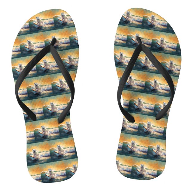 American Eskimo Beach Surfing Painting  Thongs (Footbed)