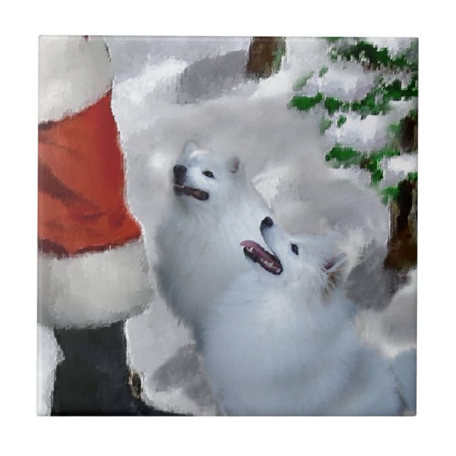 American Eskimo Christmas Ceramic Tile (Front)