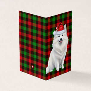 American Eskimo Christmas Dog with Holiday Plaid