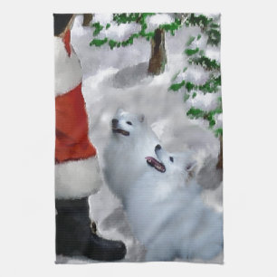 American Eskimo Christmas Tea Towel