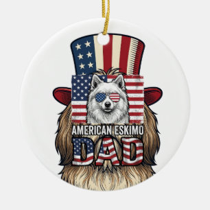 American Eskimo Dad Patriotic Vintage Dog Ceramic Ornament