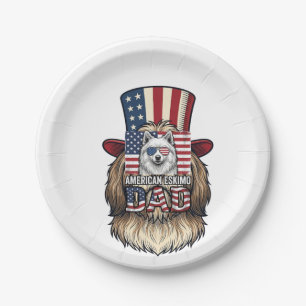 American Eskimo Dad Patriotic Vintage Dog Paper Plate