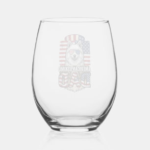 American Eskimo Dad Patriotic Vintage Dog Stemless Wine Glass