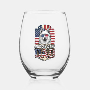 American Eskimo Dad Patriotic Vintage Dog Stemless Wine Glass