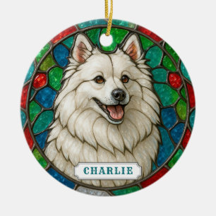 American Eskimo Dog Ceramic Circle Ornament
