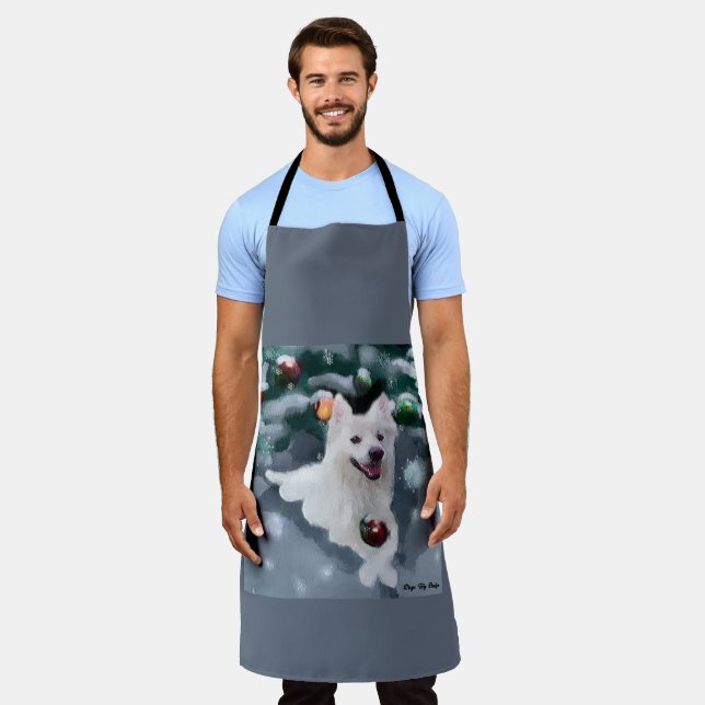 American Eskimo Dog Christmas Apron (Worn)