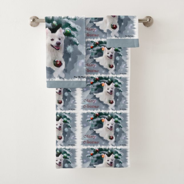 American Eskimo Dog Christmas Bath Towel Set (Insitu)