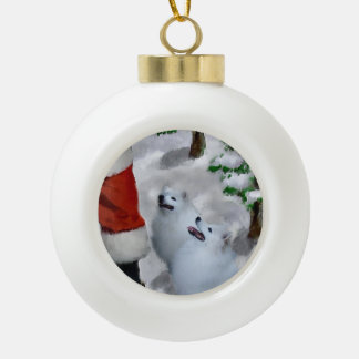 American Eskimo Dog Christmas Ceramic Ball Christmas Ornament