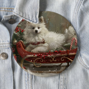 American Eskimo Dog Christmas Festive 6 Cm Round Badge