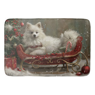American Eskimo Dog Christmas Festive  Bath Mat
