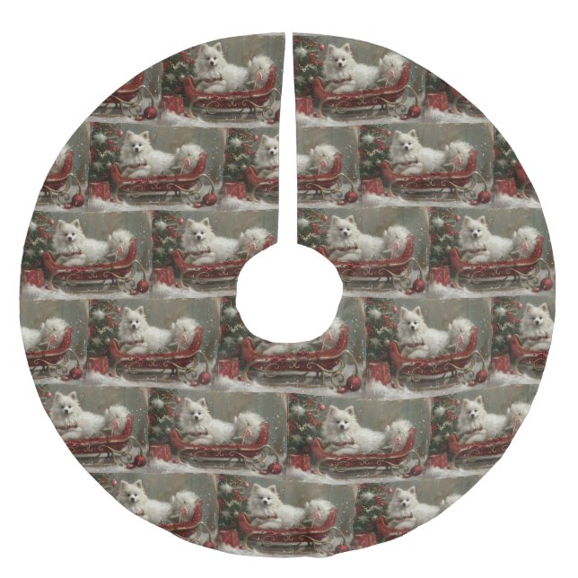 American Eskimo Dog Christmas Festive  Brushed Polyester Tree Skirt (Front)
