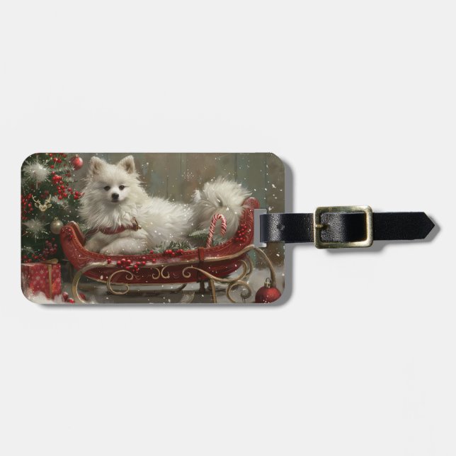 American Eskimo Dog Christmas Festive  Luggage Tag (Front Horizontal)