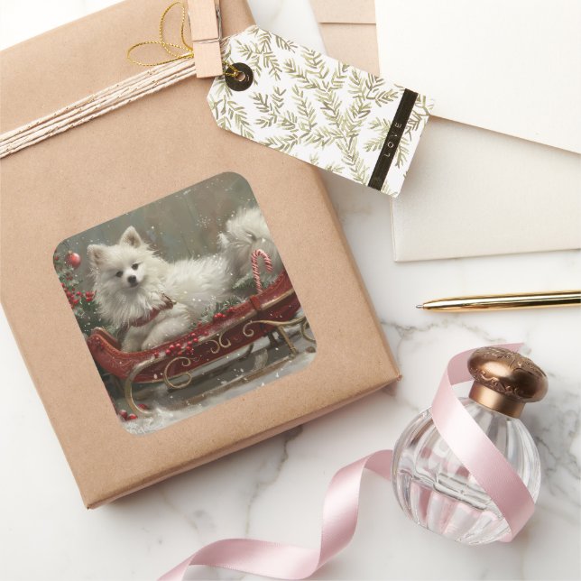 American Eskimo Dog Christmas Festive  Square Sticker (Gifting)