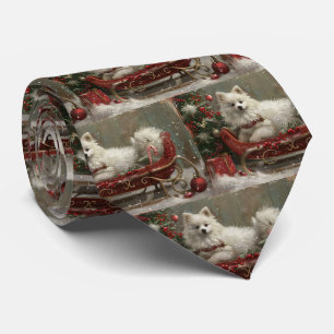 American Eskimo Dog Christmas Festive  Tie
