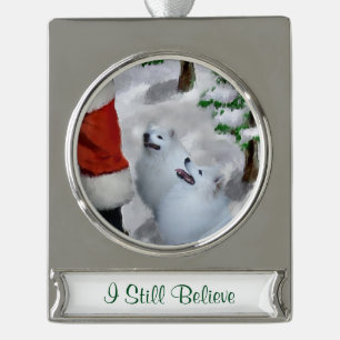 American Eskimo Dog Christmas Personalised Silver Plated Banner Ornament