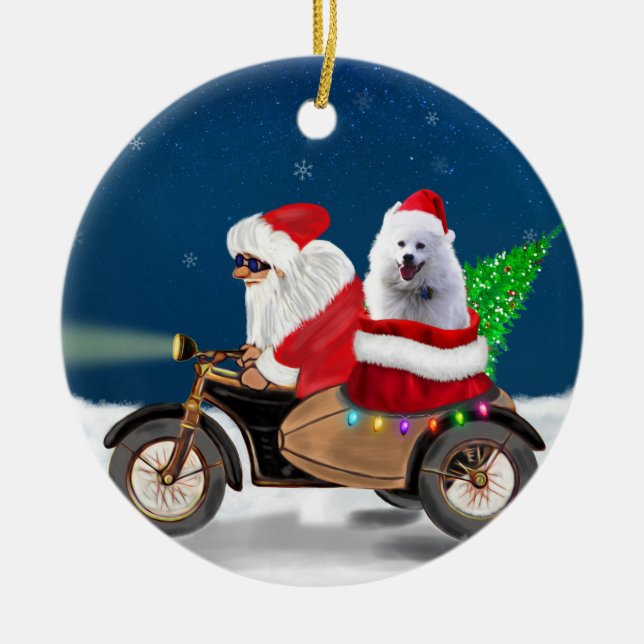 American Eskimo Dog Christmas Santa Claus  Ceramic Ornament (Front)