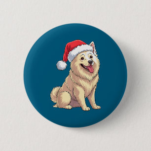 American Eskimo Dog Christmas Santa Hat Pet Dog Lo 6 Cm Round Badge