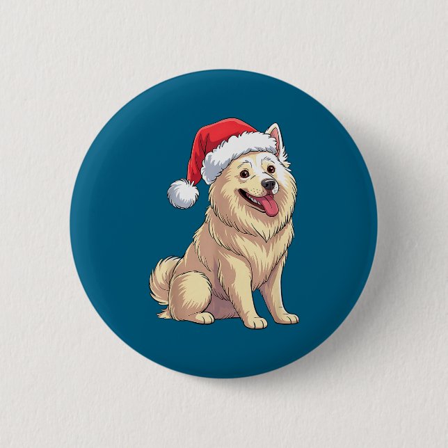 American Eskimo Dog Christmas Santa Hat Pet Dog Lo 6 Cm Round Badge (Front)