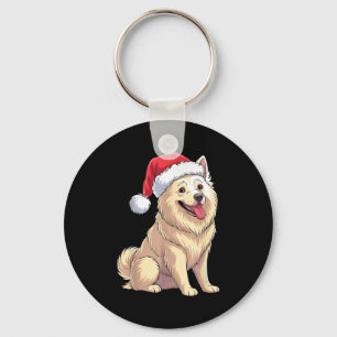 American Eskimo Dog Christmas Santa Hat Pet Dog Lo Key Ring