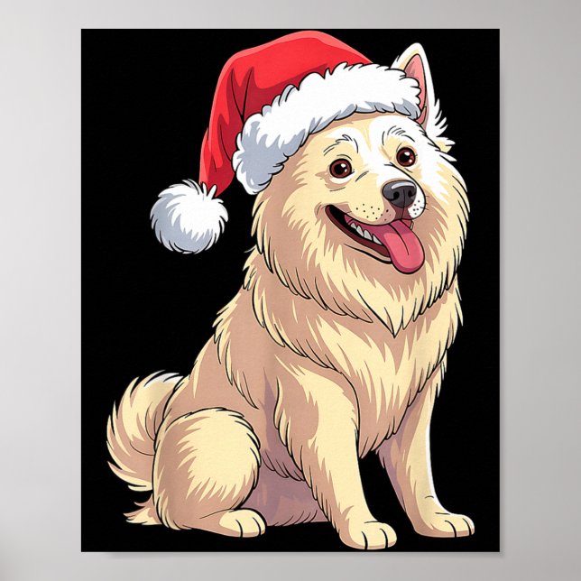 American Eskimo Dog Christmas Santa Hat Pet Dog Lo Poster (Front)