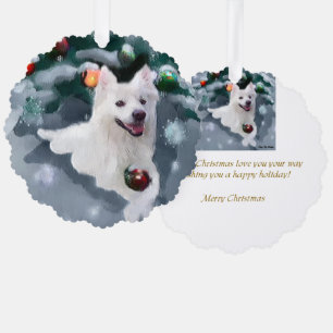 American Eskimo Dog Christmas Tree Decoration Card