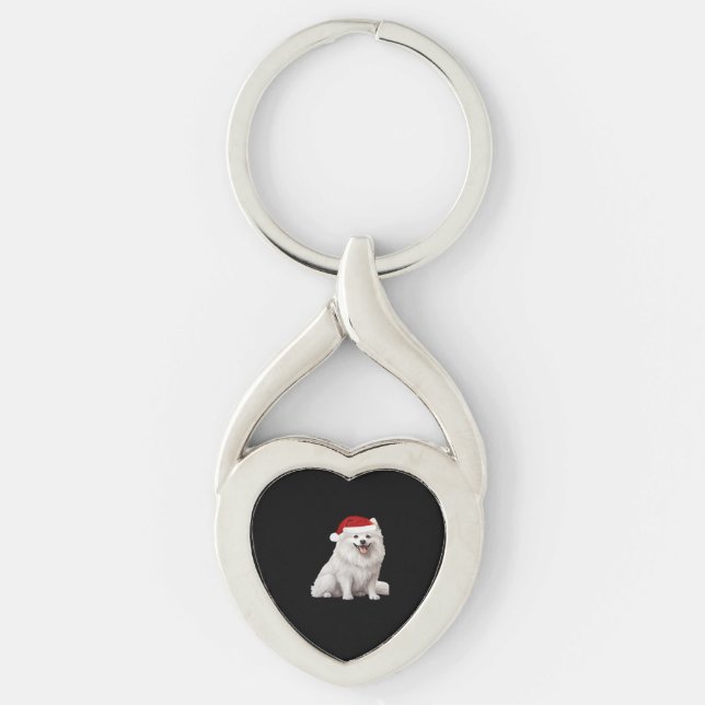 American Eskimo Dog Christmas Tree Dog Puppy Water Key Ring (Front)