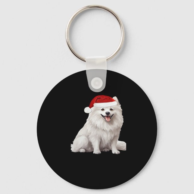 American Eskimo Dog Christmas Tree Dog Puppy Water Key Ring (Front)