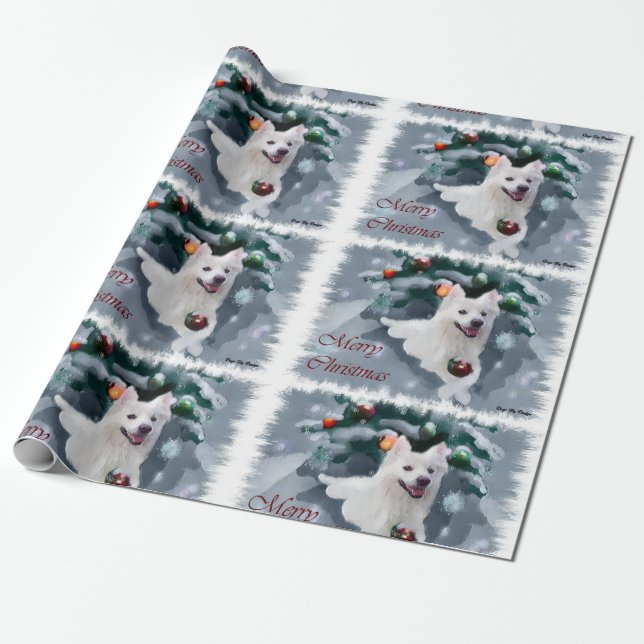 American Eskimo Dog Christmas Wrapping Paper (Unrolled)